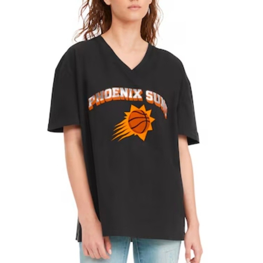 New Tommy Jeans Phoenix Suns V Neck T Shirt Women's Size L Black NBA Basketball